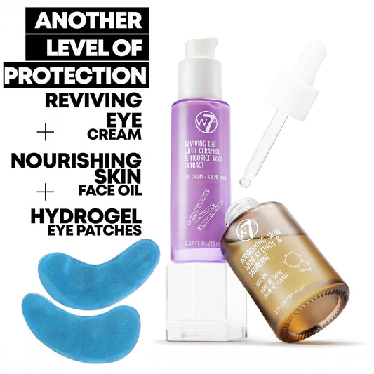 W7 Hydrate & Revive Set – Skincare Trio for Intense Hydration, Nourishment & Radiance – Includes Under Eye Gel Patches (5 Pairs), Non-Greasy Face Oil & Revitalizing Eye Cream