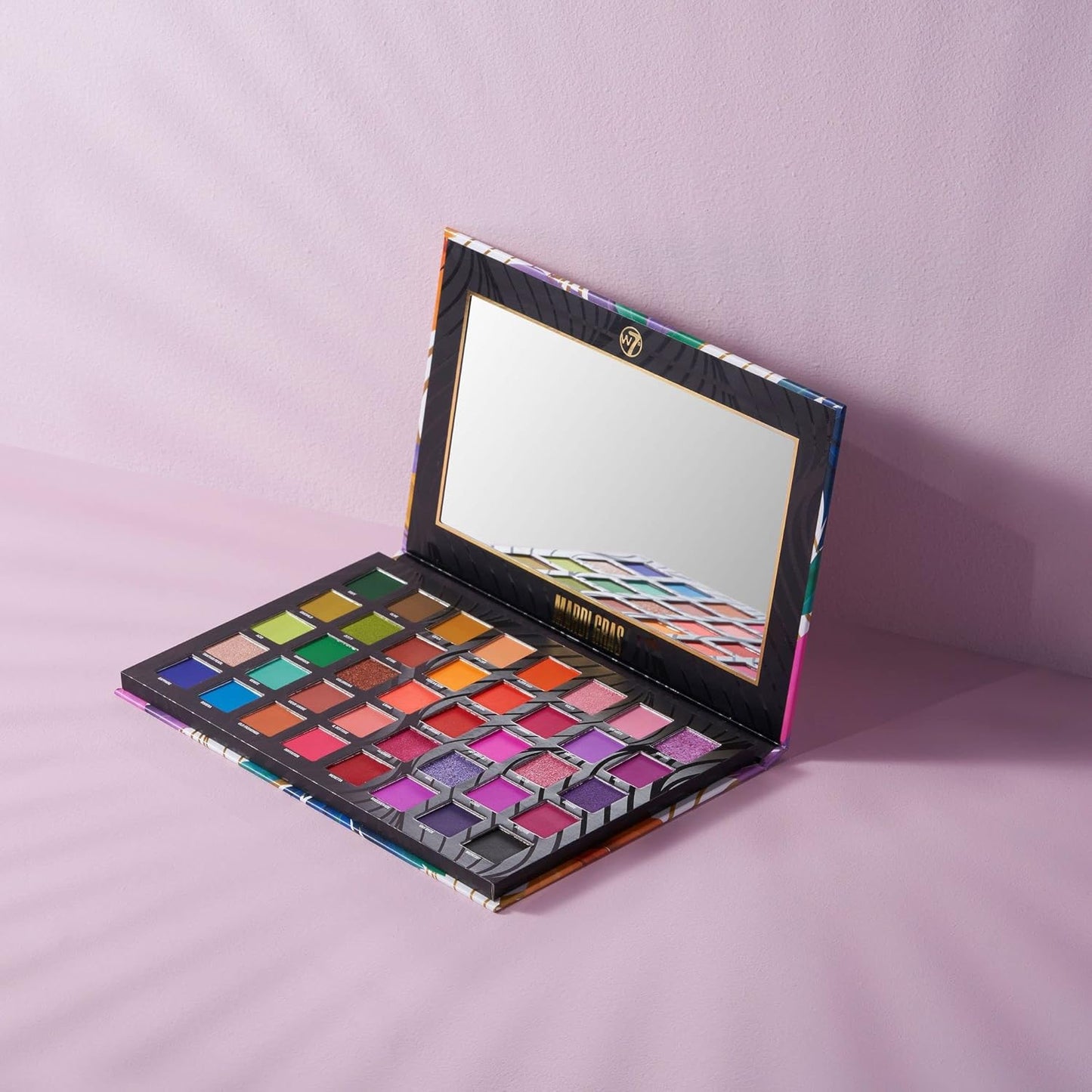 W7 Mardi Gras Pressed Pigment Palette - 40 High Impact Party Colors - Flawless Long-Lasting Bold Makeup