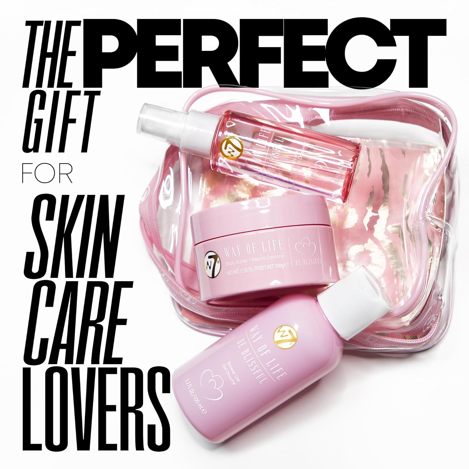 W7 VAY-CAY Be Blissful - Travel Size Skincare Set | Carry On Luggage Essentials: Shower Gel & Body Wash, Body Butter & Body Mist | Energizing & Hydrating Body Care for Glowing Skin