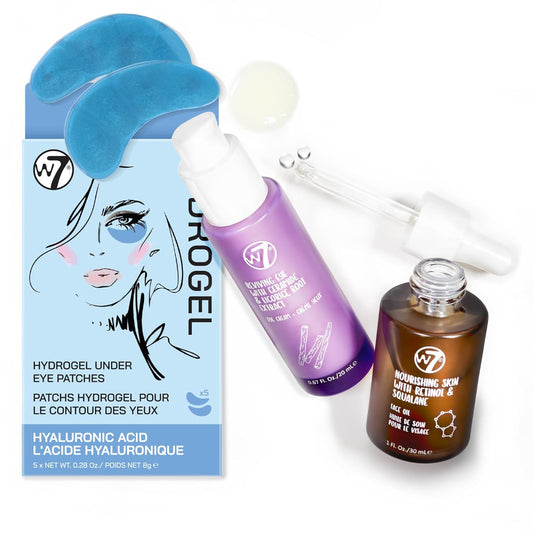 W7 Hydrate & Revive Set – Skincare Trio for Intense Hydration, Nourishment & Radiance – Includes Under Eye Gel Patches (5 Pairs), Non-Greasy Face Oil & Revitalizing Eye Cream