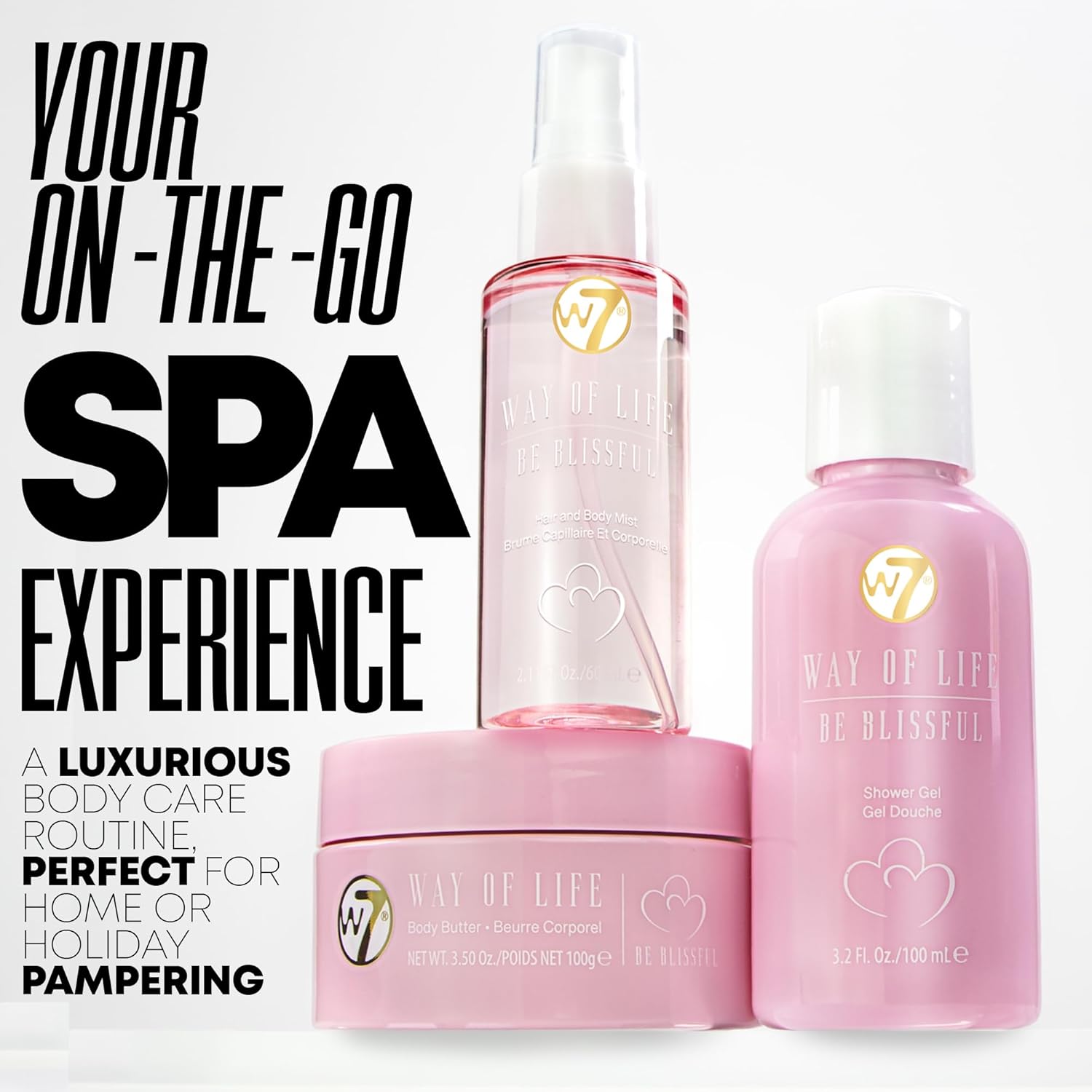 W7 VAY-CAY Be Blissful - Travel Size Skincare Set | Carry On Luggage Essentials: Shower Gel & Body Wash, Body Butter & Body Mist | Energizing & Hydrating Body Care for Glowing Skin