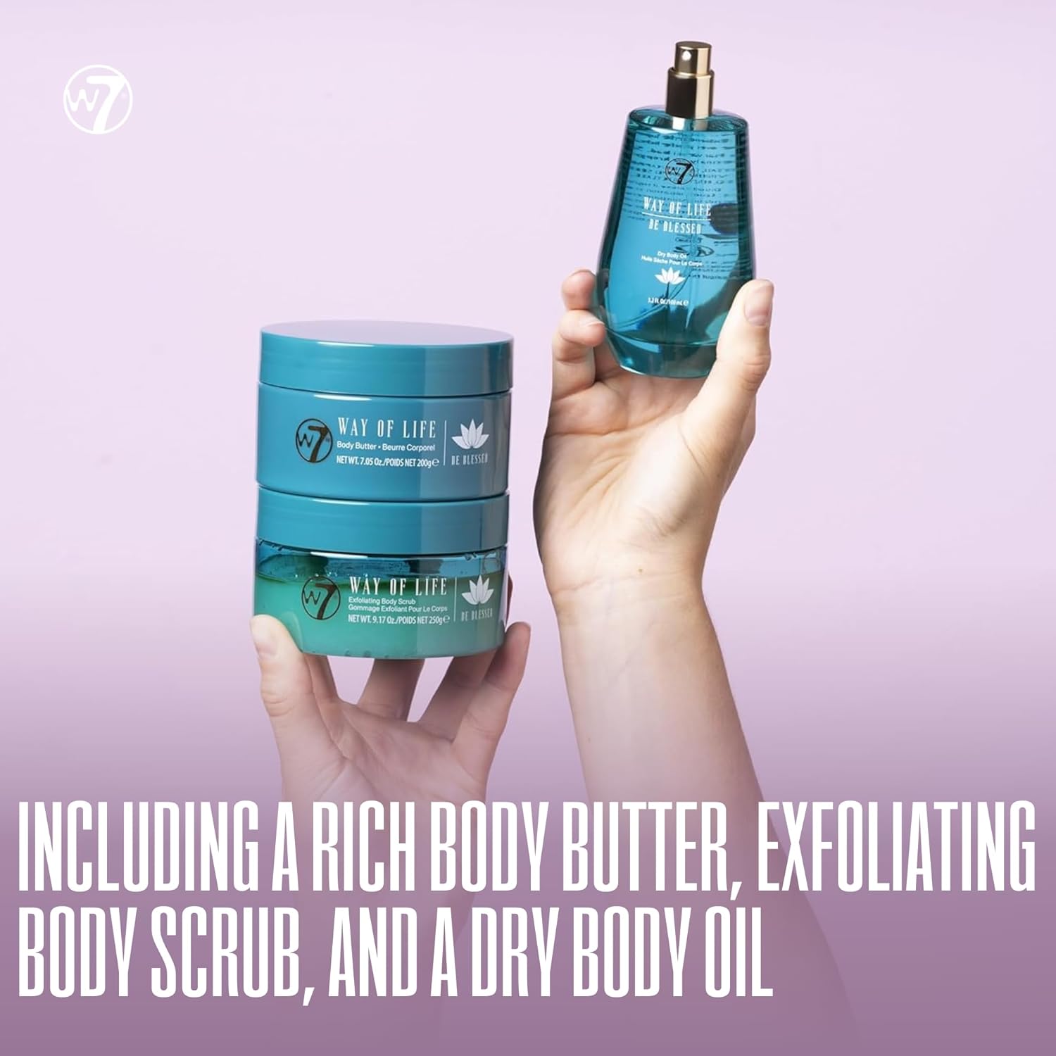 W7 Way of Life Body Care Set | Exfoliating Scrub, Hydrating Body Oil & Nourishing Body Butter | Luxury Skincare for Glowing Skin | Full Size, Long Lasting Products to Use at Home