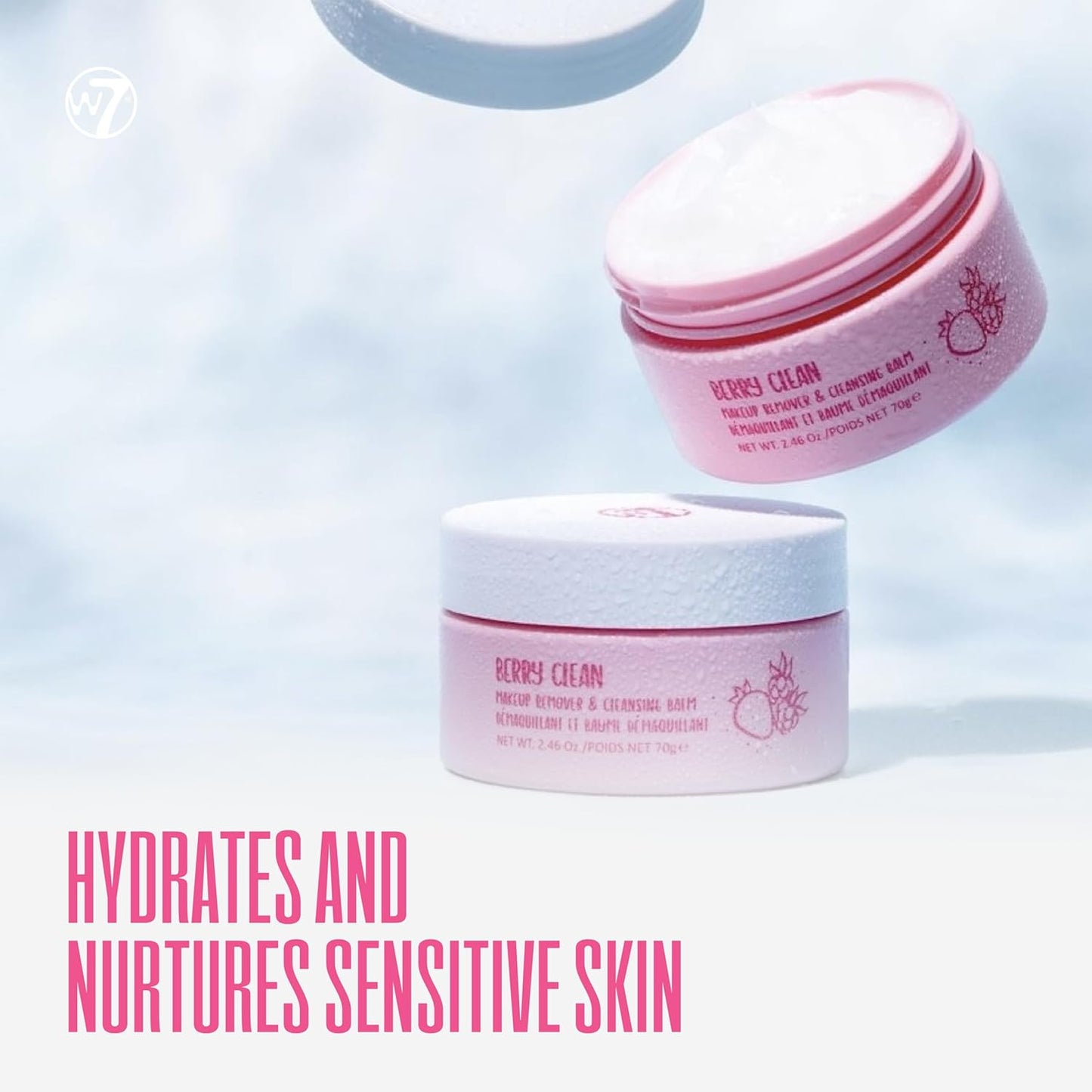 W7 Very Berry Clean - Makeup Cleansing Balm, Lip Mask & Scrub Trio - Gentle Makeup Remover & Overnight Lip Care Set