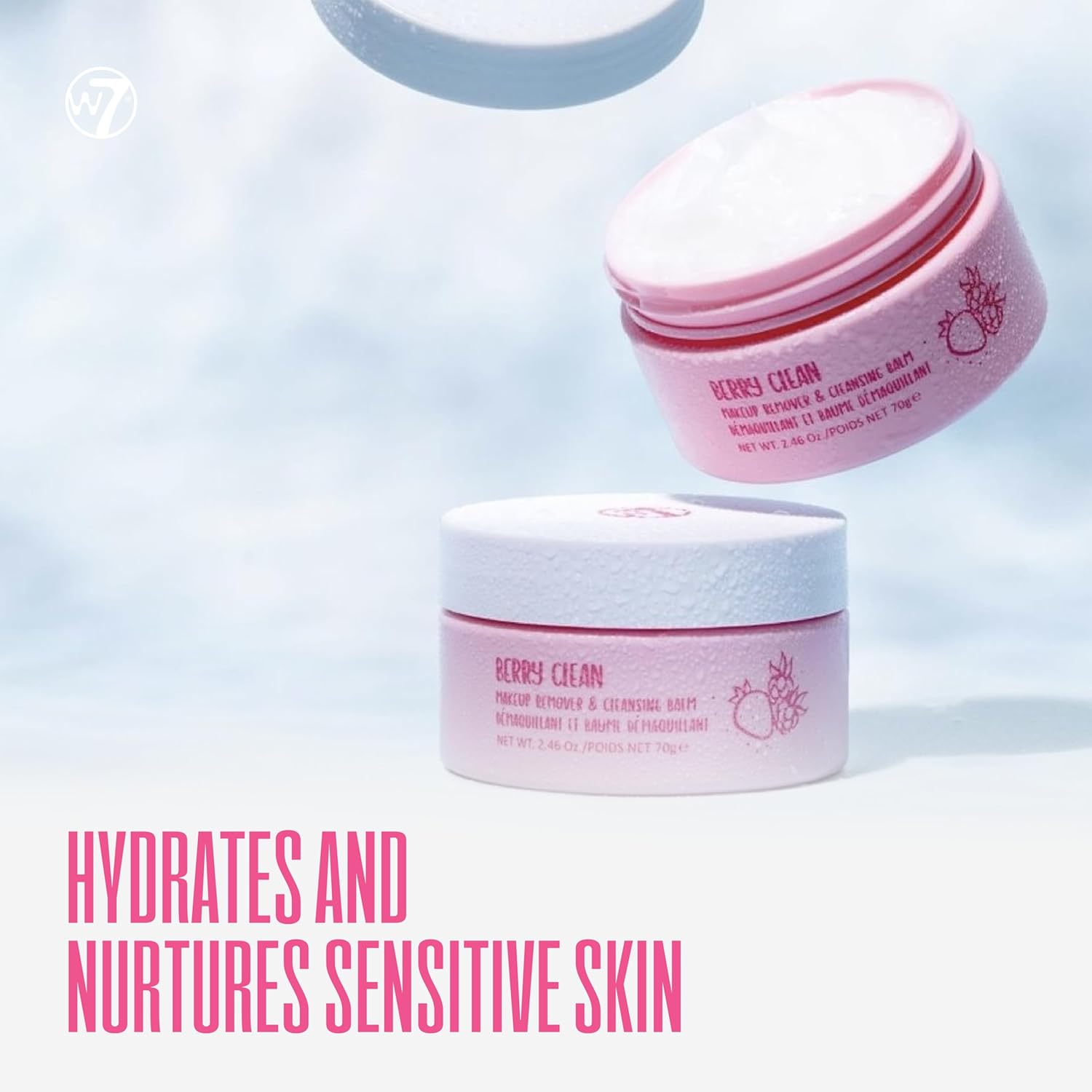 W7 Very Berry Clean - Makeup Cleansing Balm, Lip Mask & Scrub Trio - Gentle Makeup Remover & Overnight Lip Care Set