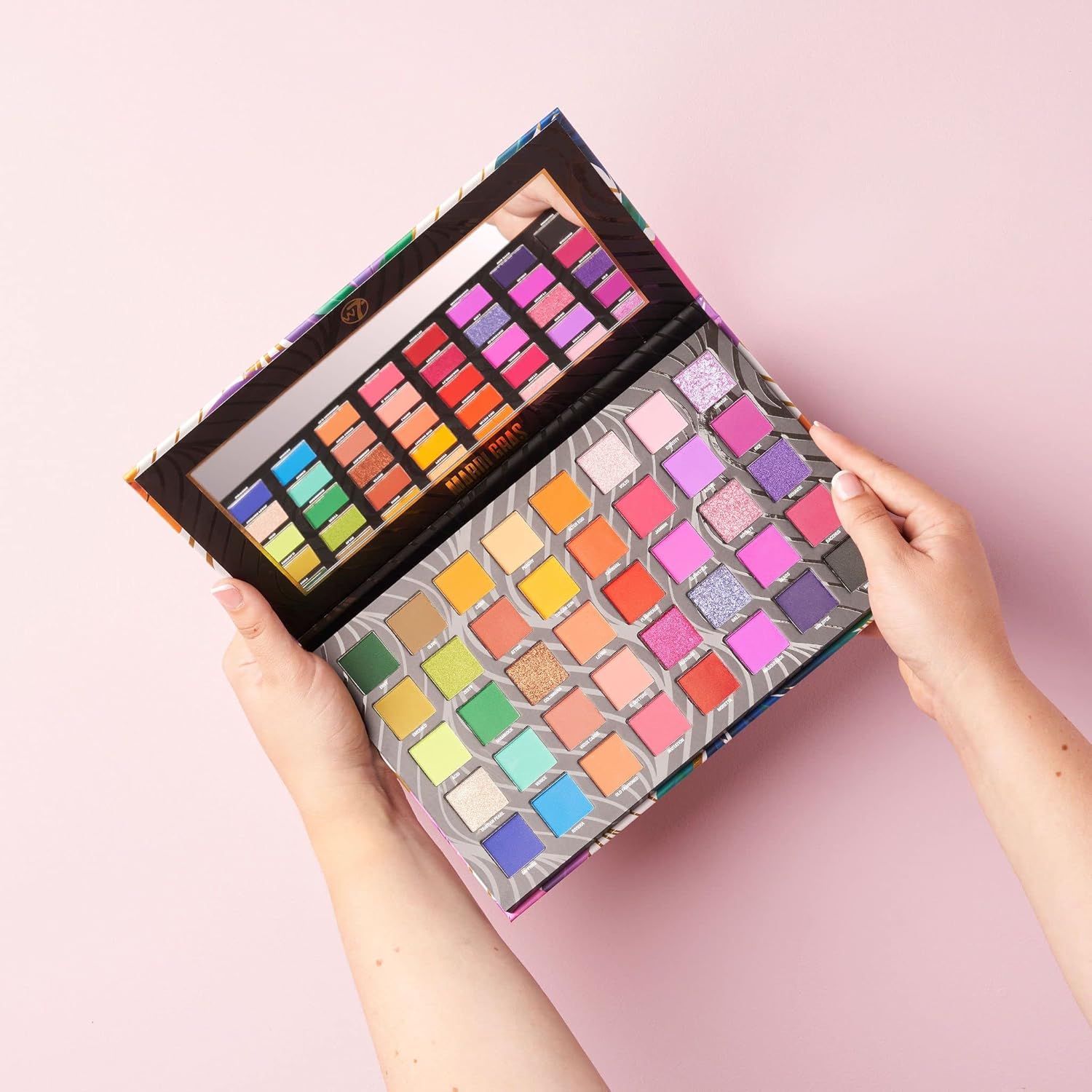 W7 Mardi Gras Pressed Pigment Palette - 40 High Impact Party Colors - Flawless Long-Lasting Bold Makeup