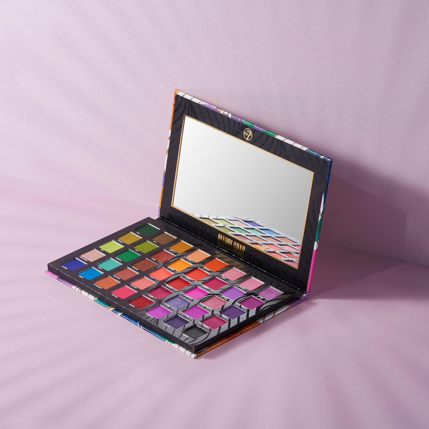 W7 Mardi Gras Pressed Pigment Palette - 40 High Impact Party Colors - Flawless Long-Lasting Bold Makeup