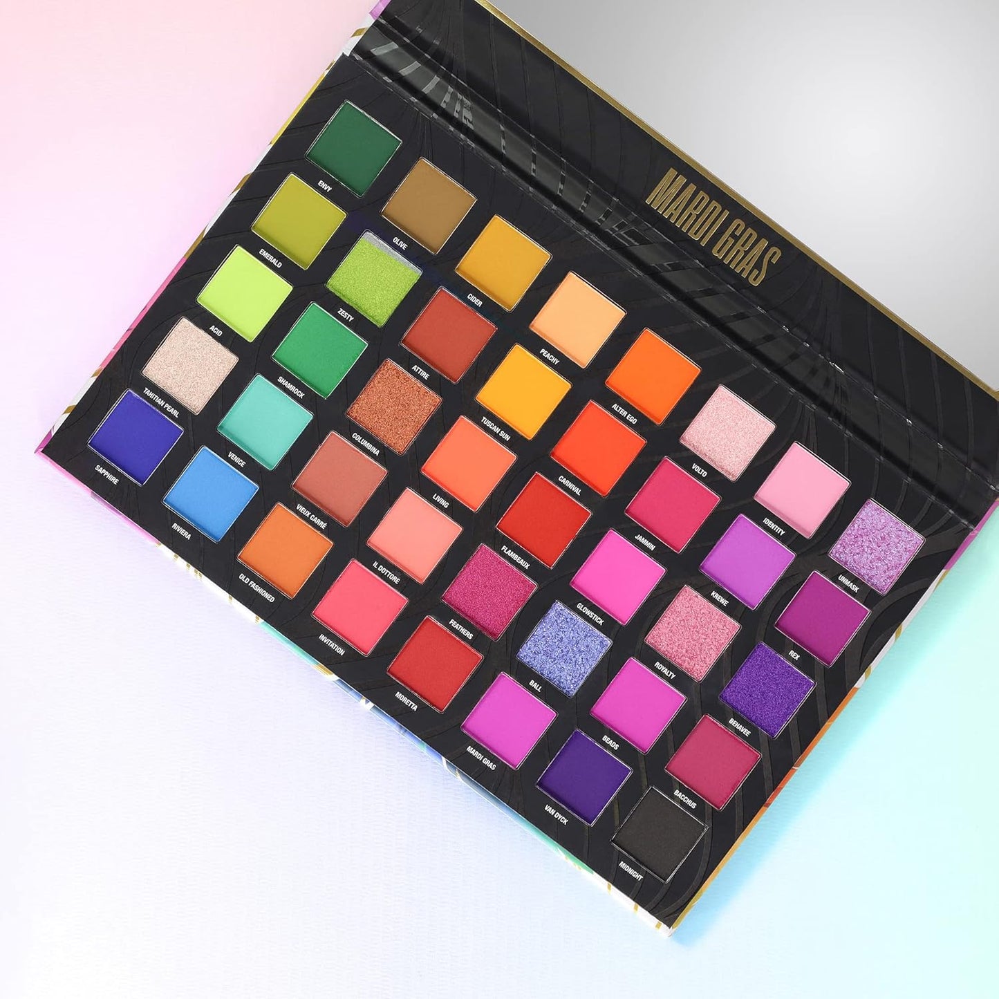 W7 Mardi Gras Pressed Pigment Palette - 40 High Impact Party Colors - Flawless Long-Lasting Bold Makeup