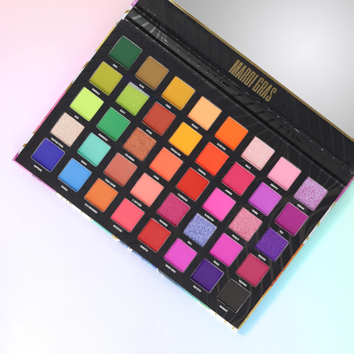 W7 Mardi Gras Pressed Pigment Palette - 40 High Impact Party Colors - Flawless Long-Lasting Bold Makeup