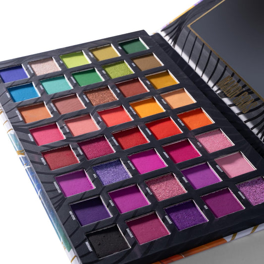 W7 Mardi Gras Pressed Pigment Palette - 40 High Impact Party Colors - Flawless Long-Lasting Bold Makeup